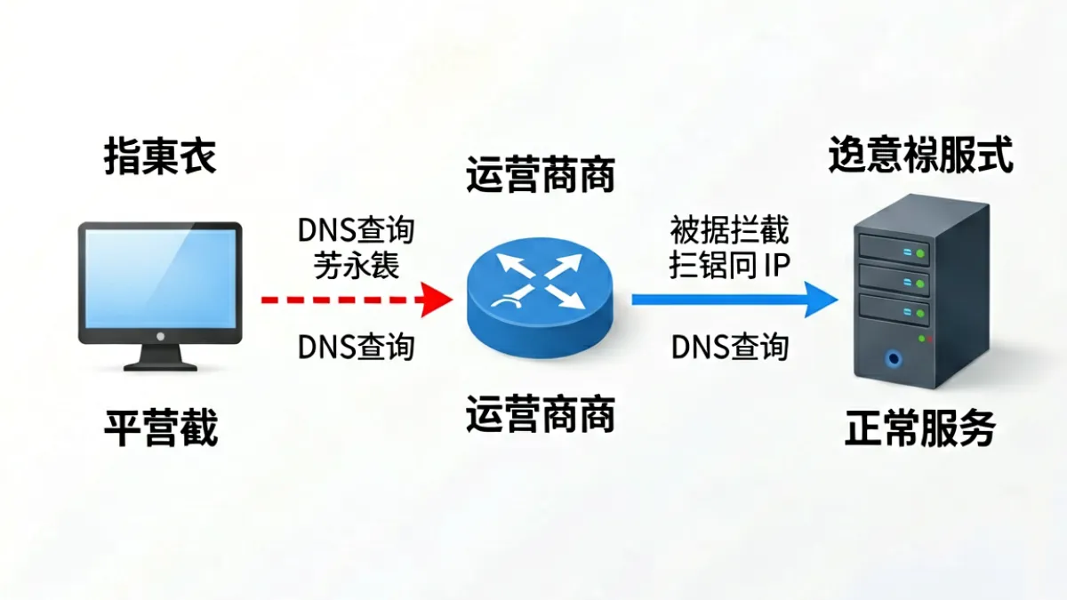 一张技术示意图展示DNS污染原理与IP封锁的区别帮助理解sis001 board 地址访问失败的根本原因